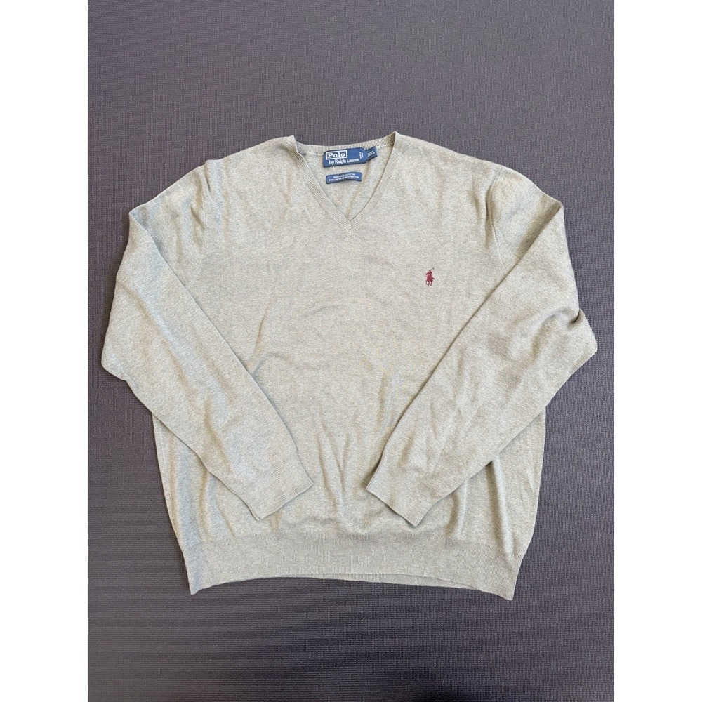 Vintage Polo Ralph Lauren Sweater Mens 2XL Green Pima Cotton Pullover V Neck